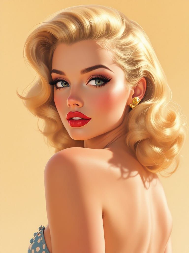 Luminous Anime Portrait of 1950s Pin-Up Woman