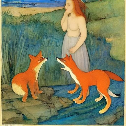 Foxes with Matches by the Sea: Whimsical Illustration