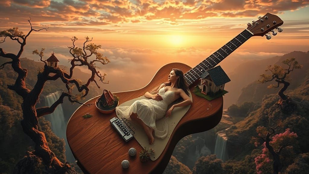 Surrealist Dreamscape Unfolds Within a Guitar-Shaped Haven
