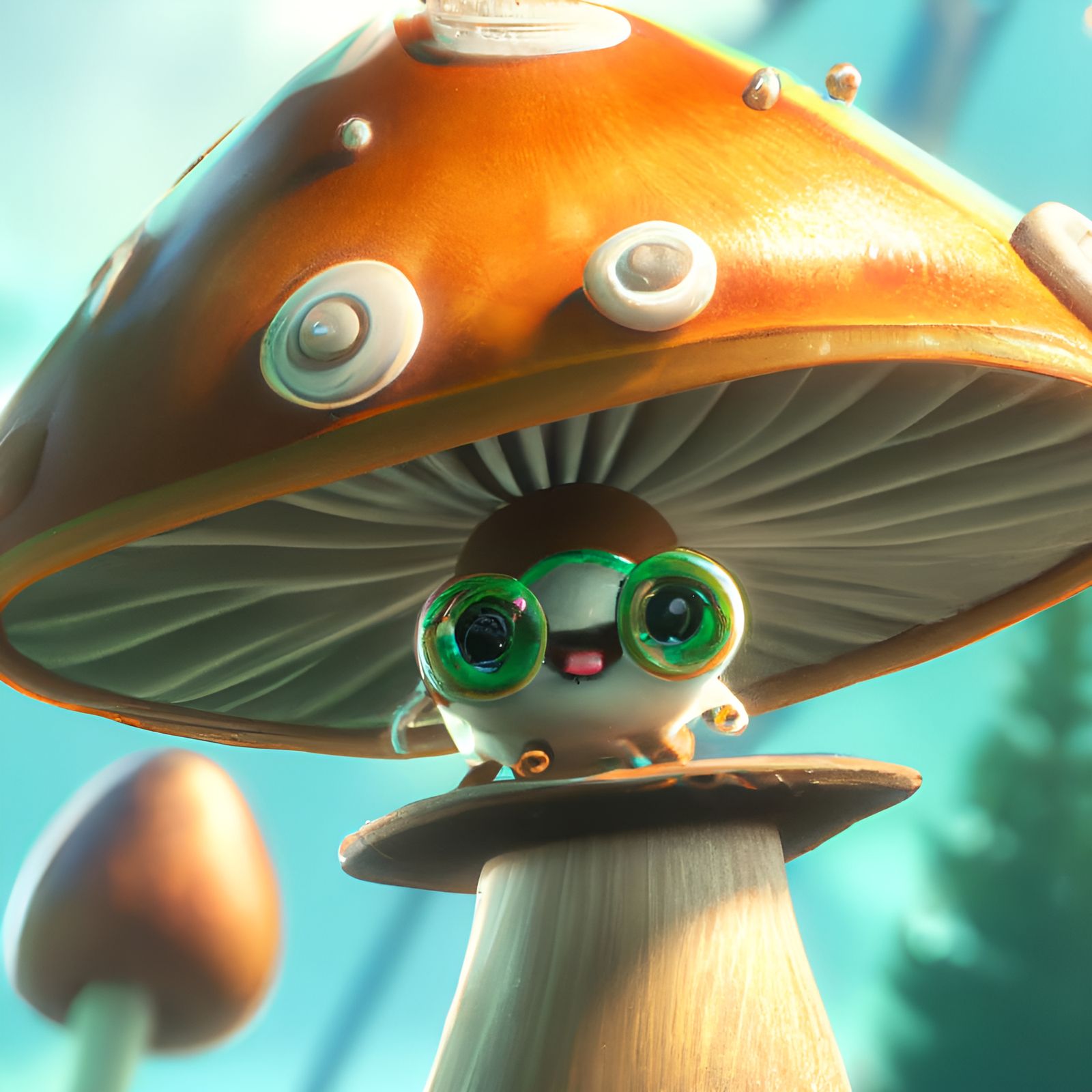 Mushroom Pilot Flying Spaceship, Detailed Digital Art