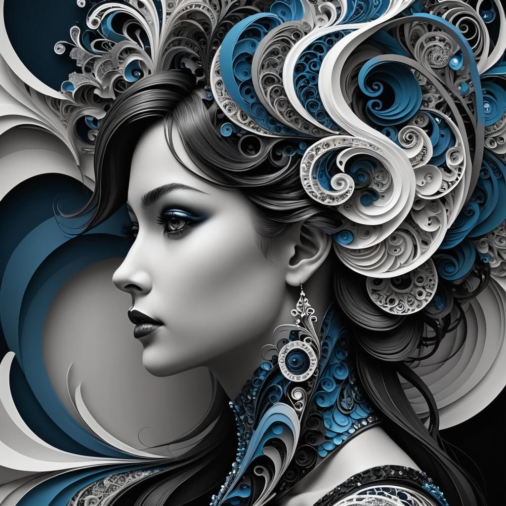 Abstract Woman's Profile in Shades of Blue