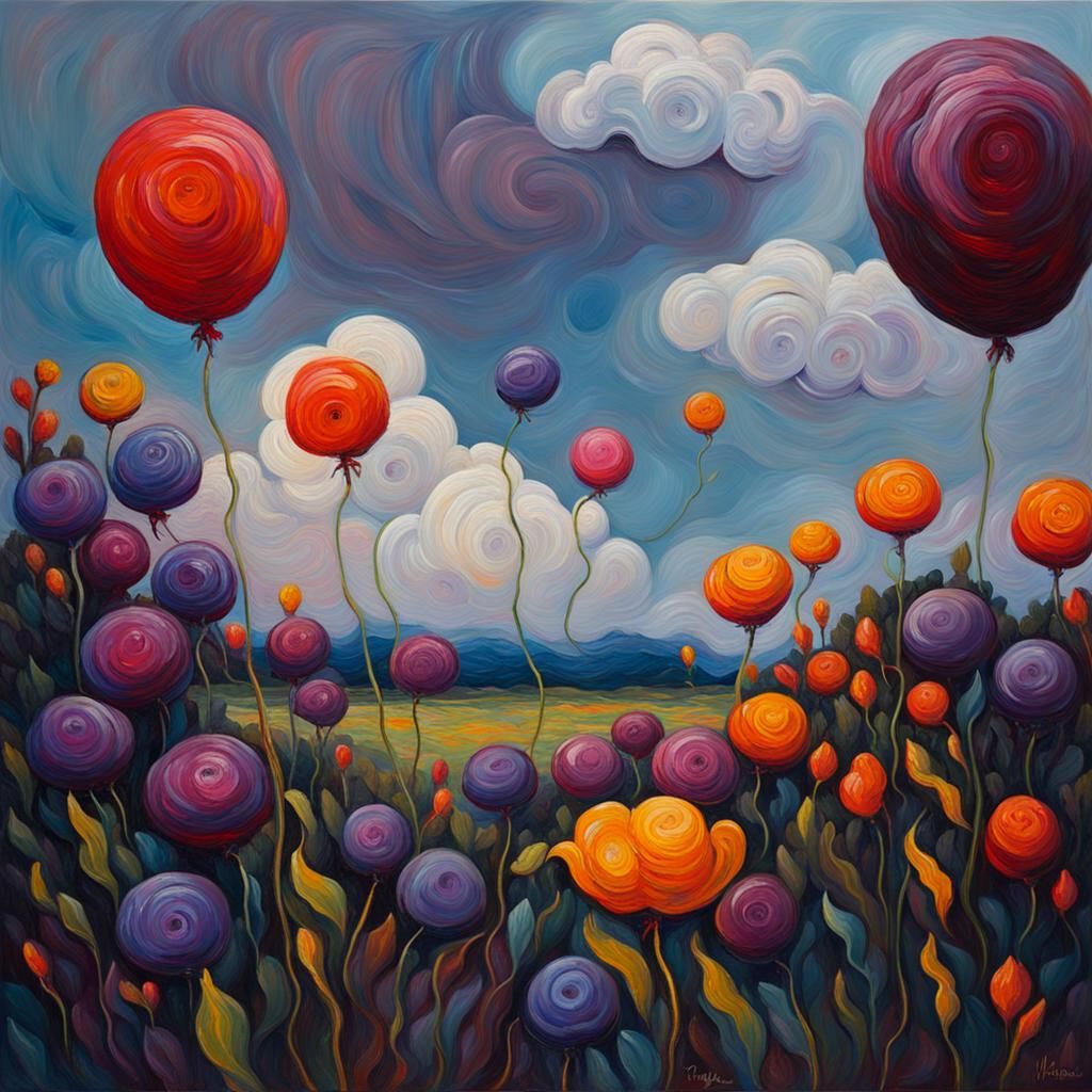 Flowers Morphing into Balloons: Neo-Impressionist Oil Painti...