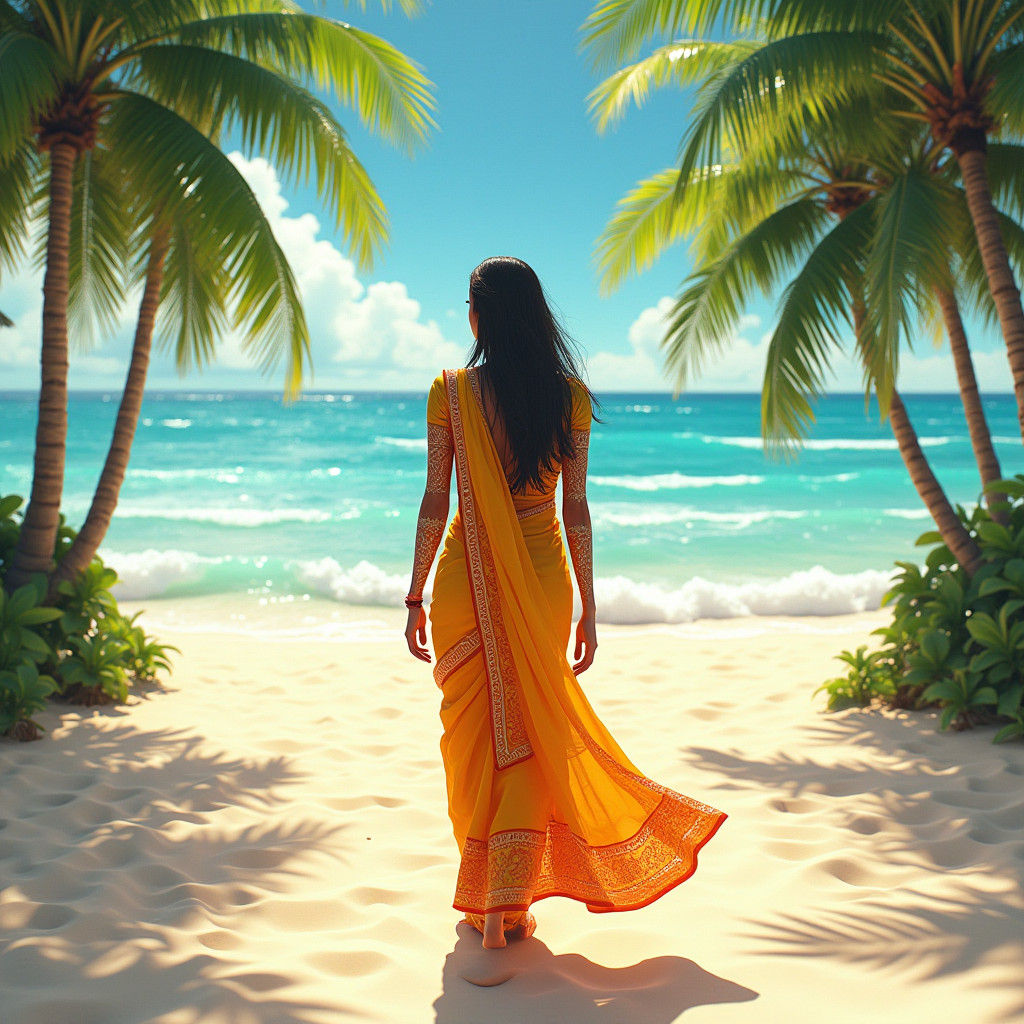 Hindi Woman with Henna on Tropical Beach