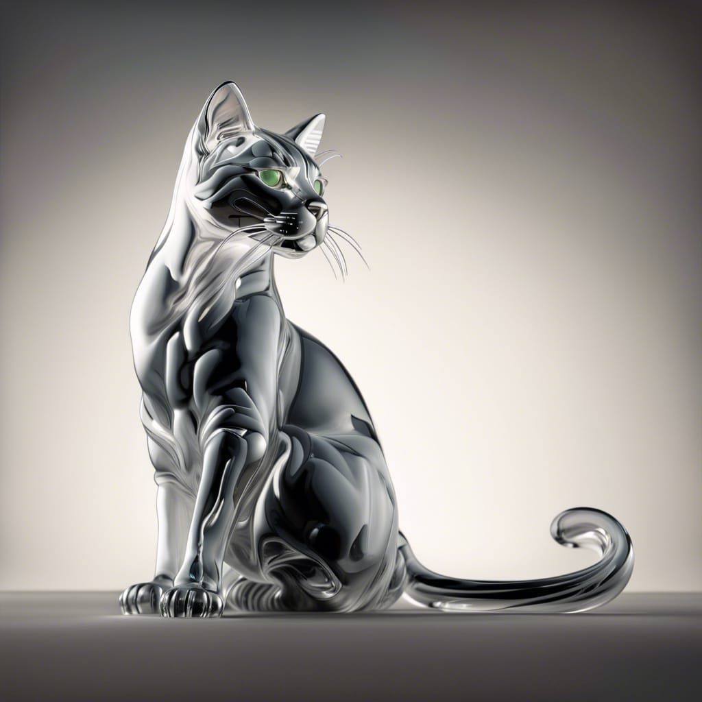 Transparent Glass Cat Sculpture