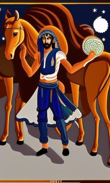 Mani, Moon God with Horses in 3D Render