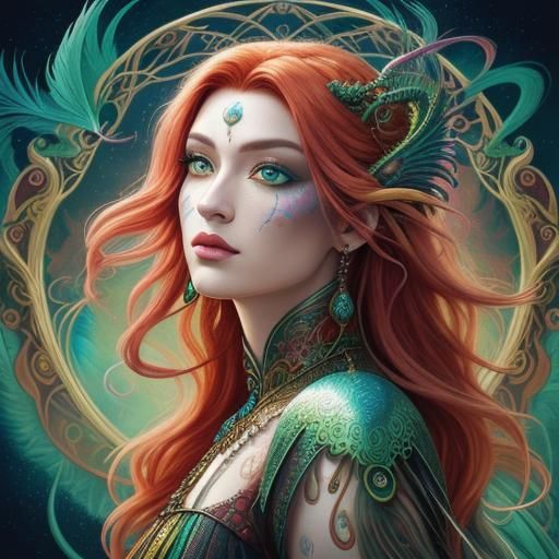 Fantasy Dragon Woman Portrait in Baroque Style