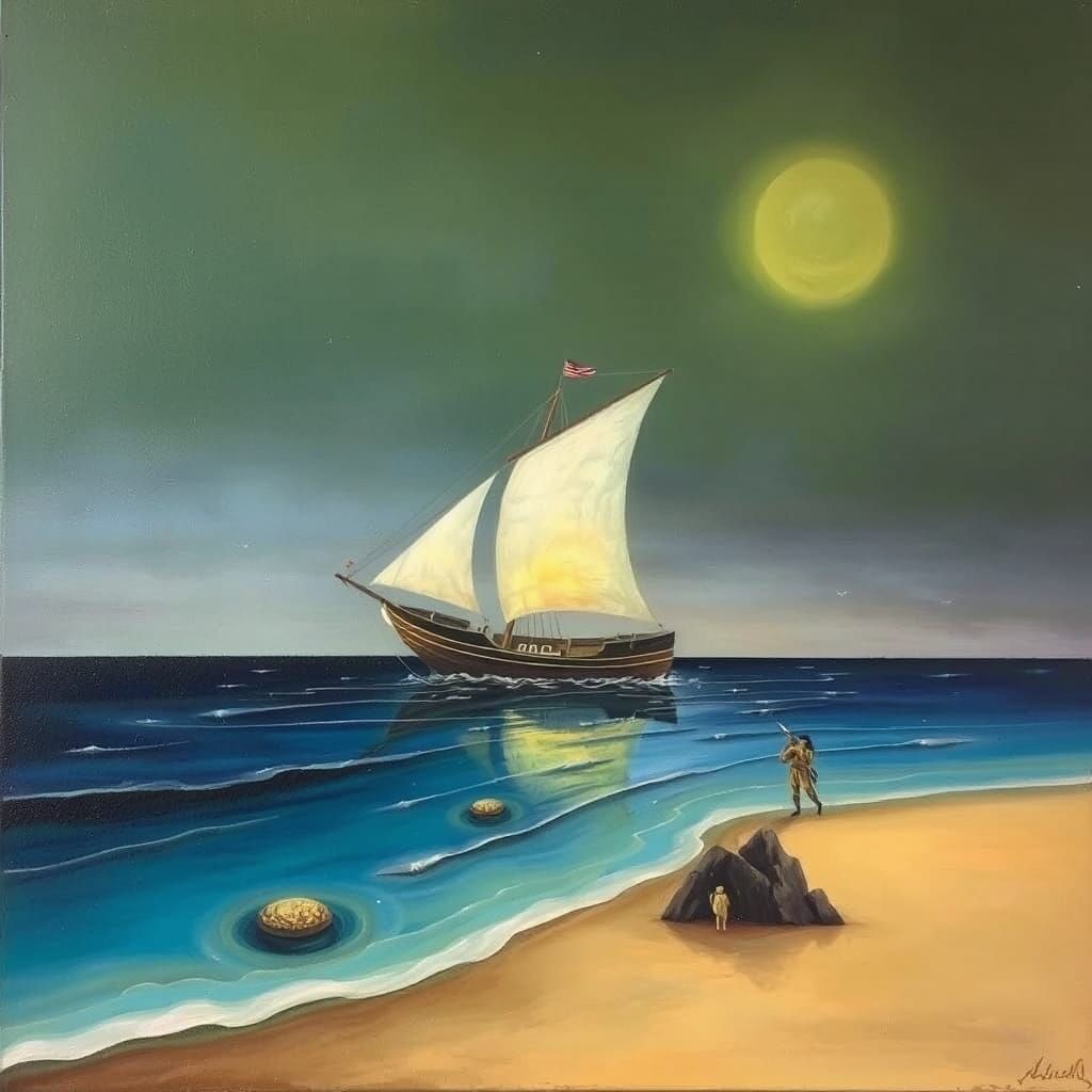 Surreal Phosphor Barque Ascending to Heaven as Oil Painting