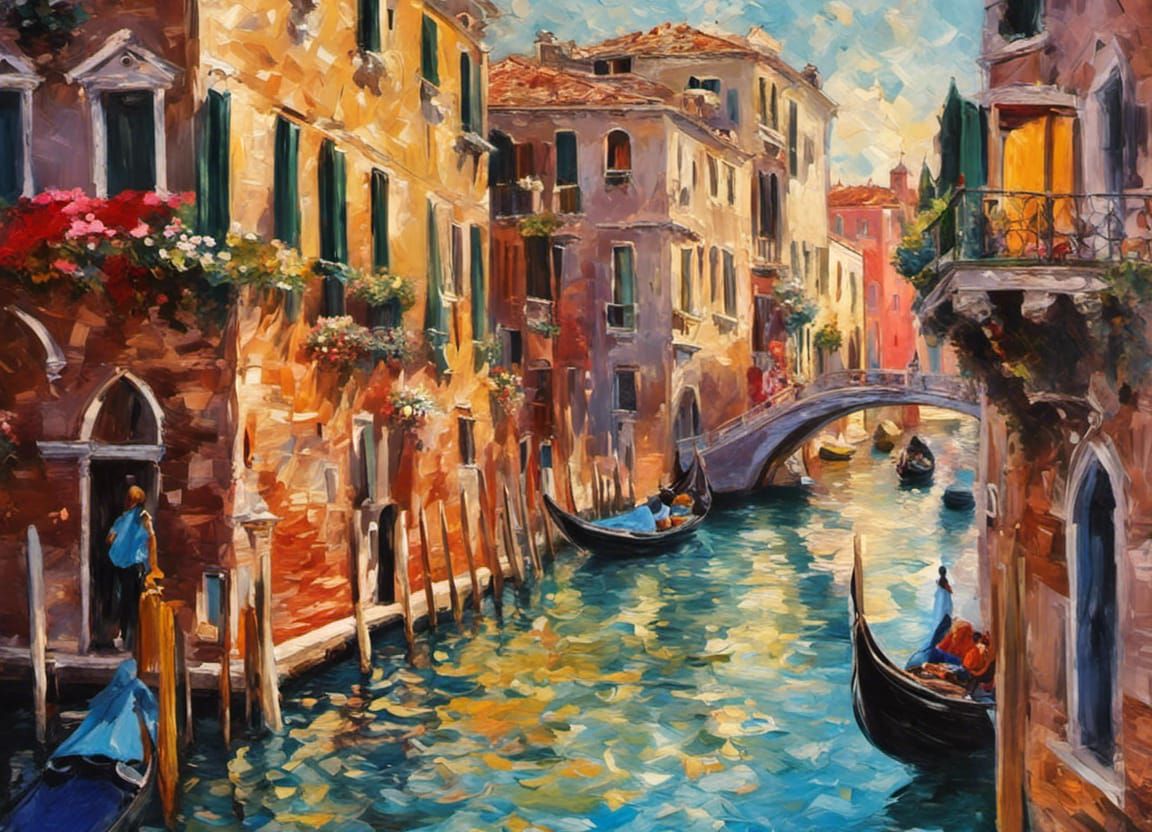 Princess in Gondola: Impressionist Venice Waterscape