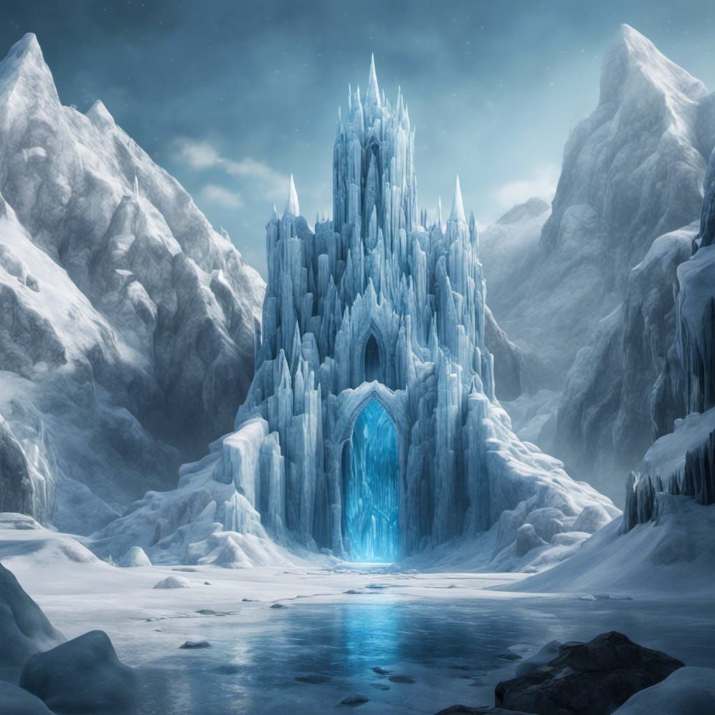 Icy Mountain Fortress: Detailed Matte Painting