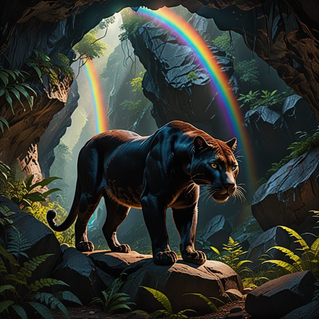 Realistic Black Panther in Mountain Cave, 8K