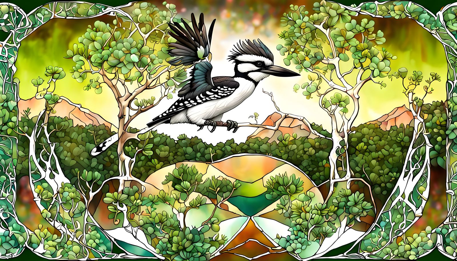 Kookaburra in Fractal Flora with Quantum Zentangle