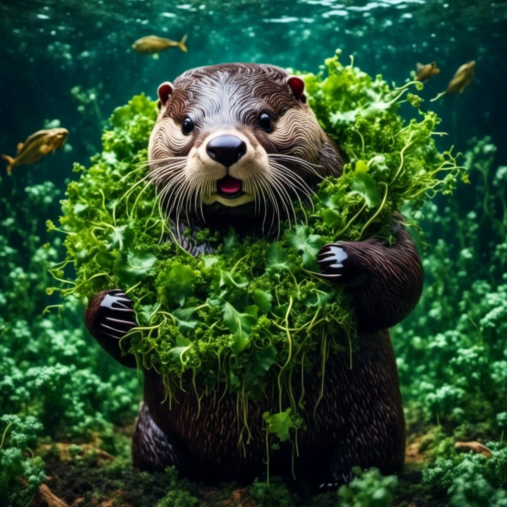 Humorous Otter Chef Prepares Seaweed Salad