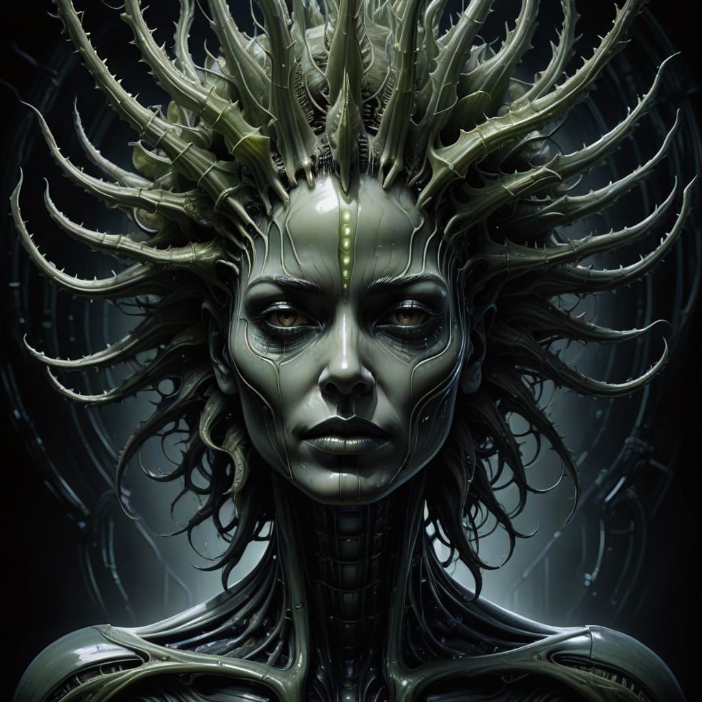 Biomechanical Lactuca sativa in a Dark Futuristic Aesthetic