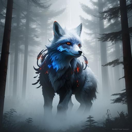 Mystical Red-Eyed Fox in Fantasy Forest