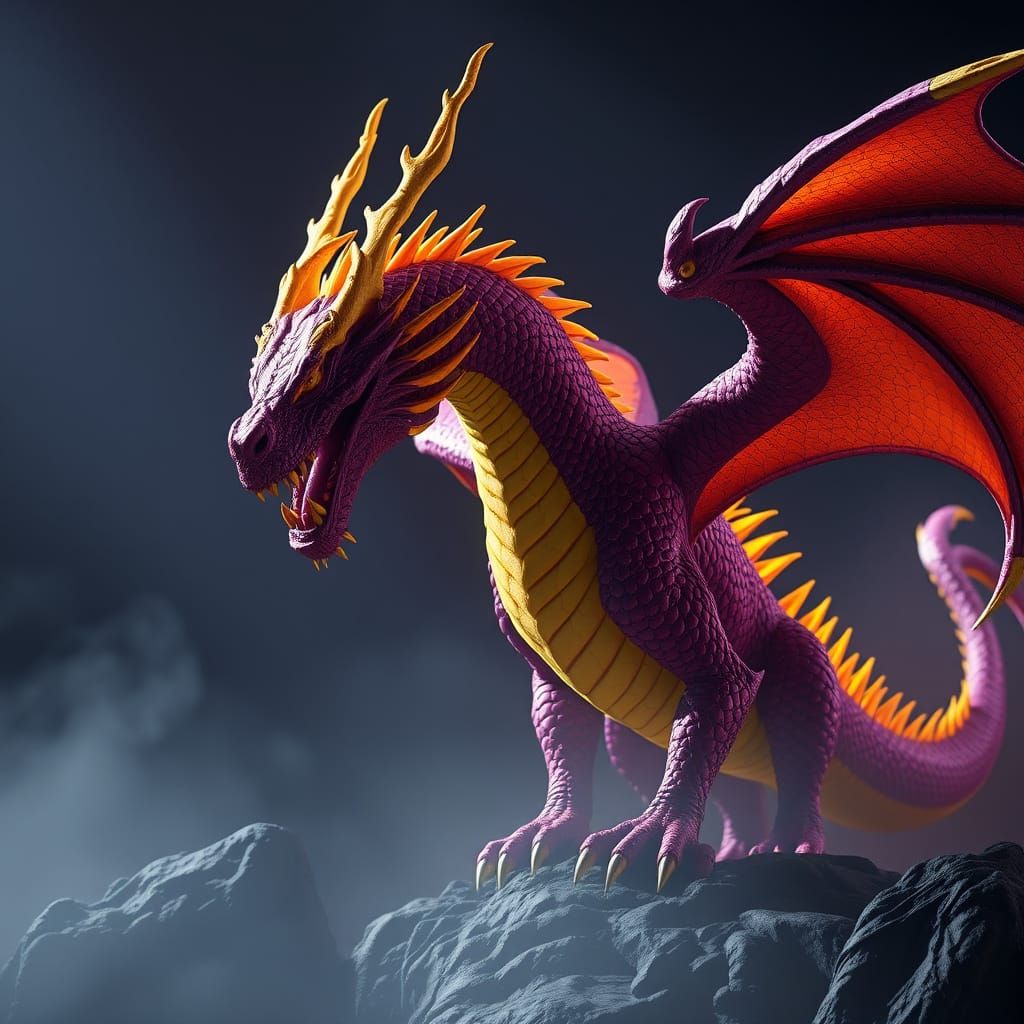 Majestic Dragon in Dark Fantasy, Dynamic Lighting