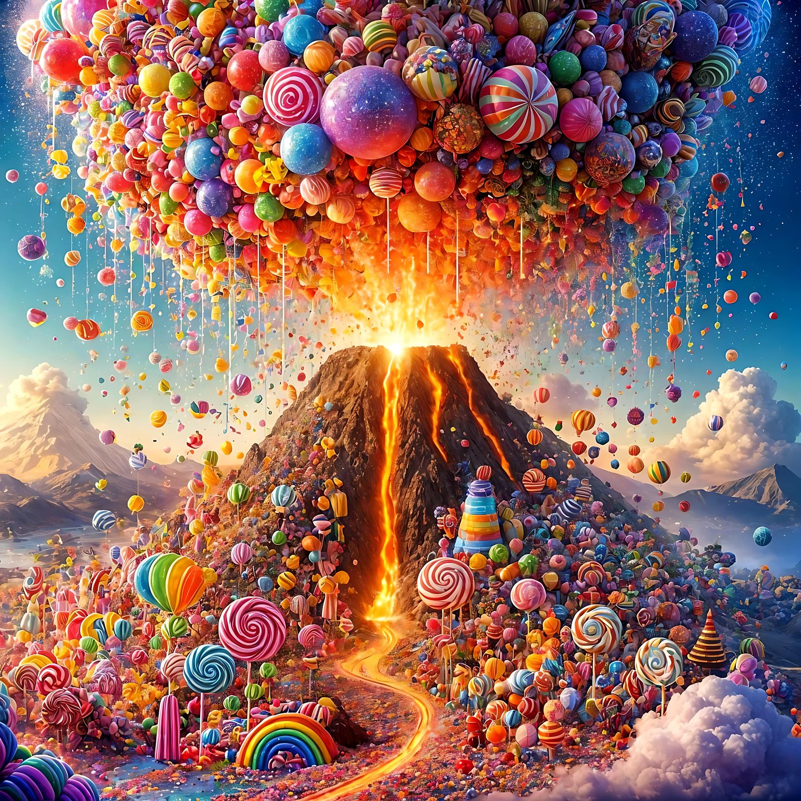 Candy Volcano Eruption in Fantasy Wonderland