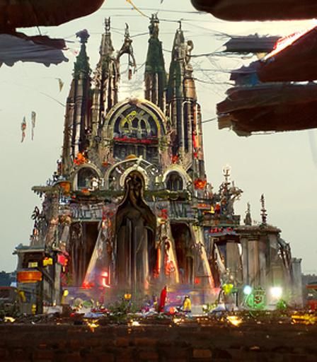 Cyberpunk Cathedral and Graveyard in Hyperrealistic Style
