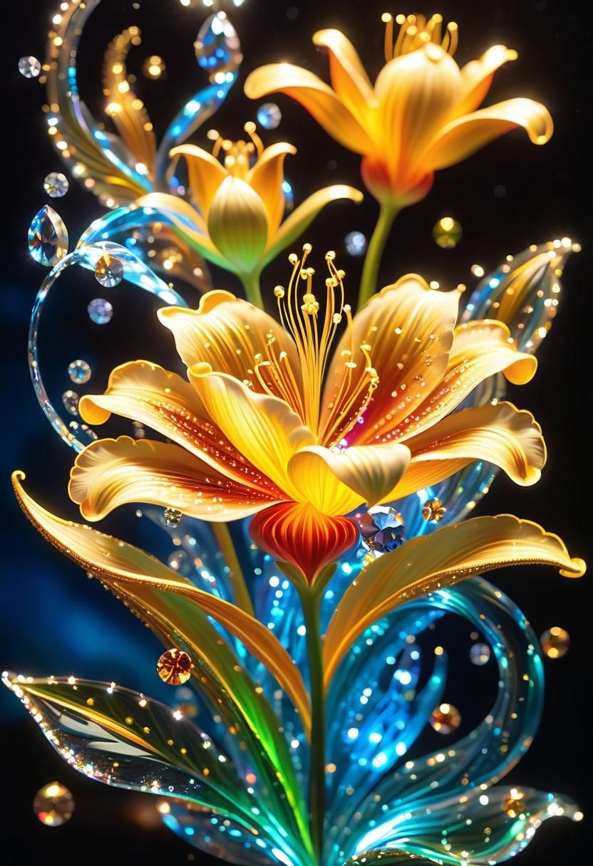 Watercolor Waterfall with Wild Magic Flowers