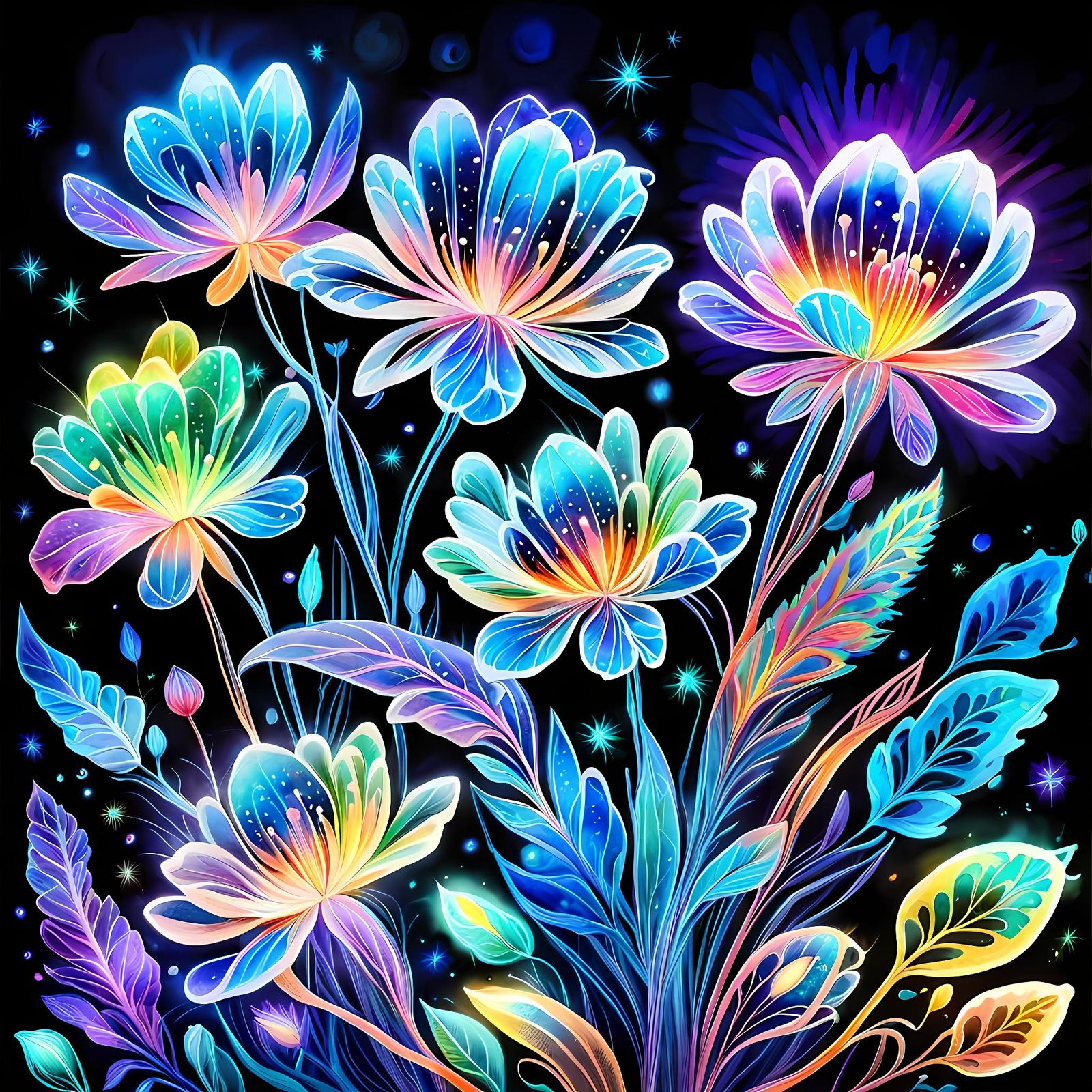 Bioluminescent Flowers in Watercolor Style