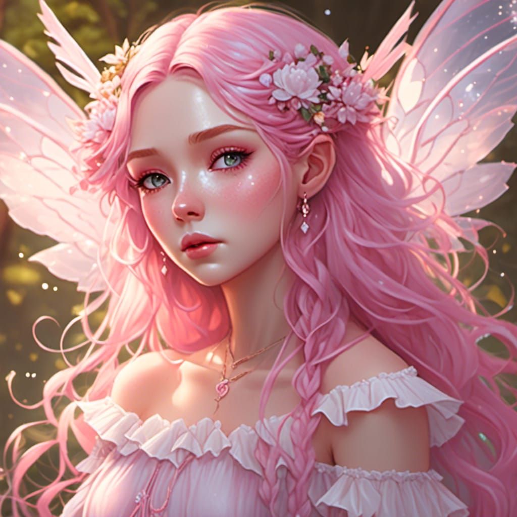 Ethereal Pink-Haired Ophelia with Fairy Wings