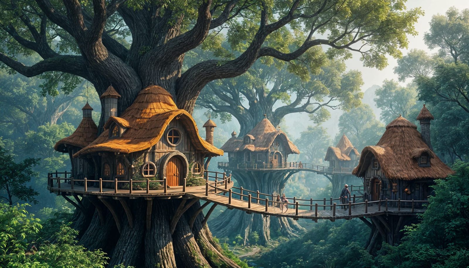 Enchanted Forest Gnome Village with Curvy Roof Huts