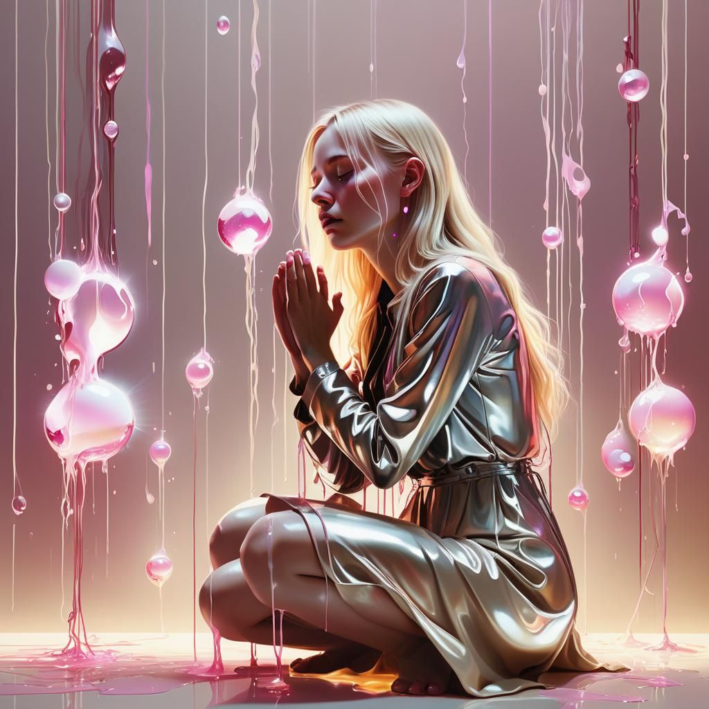 Woman Crying Light: Surrealist Digital Art