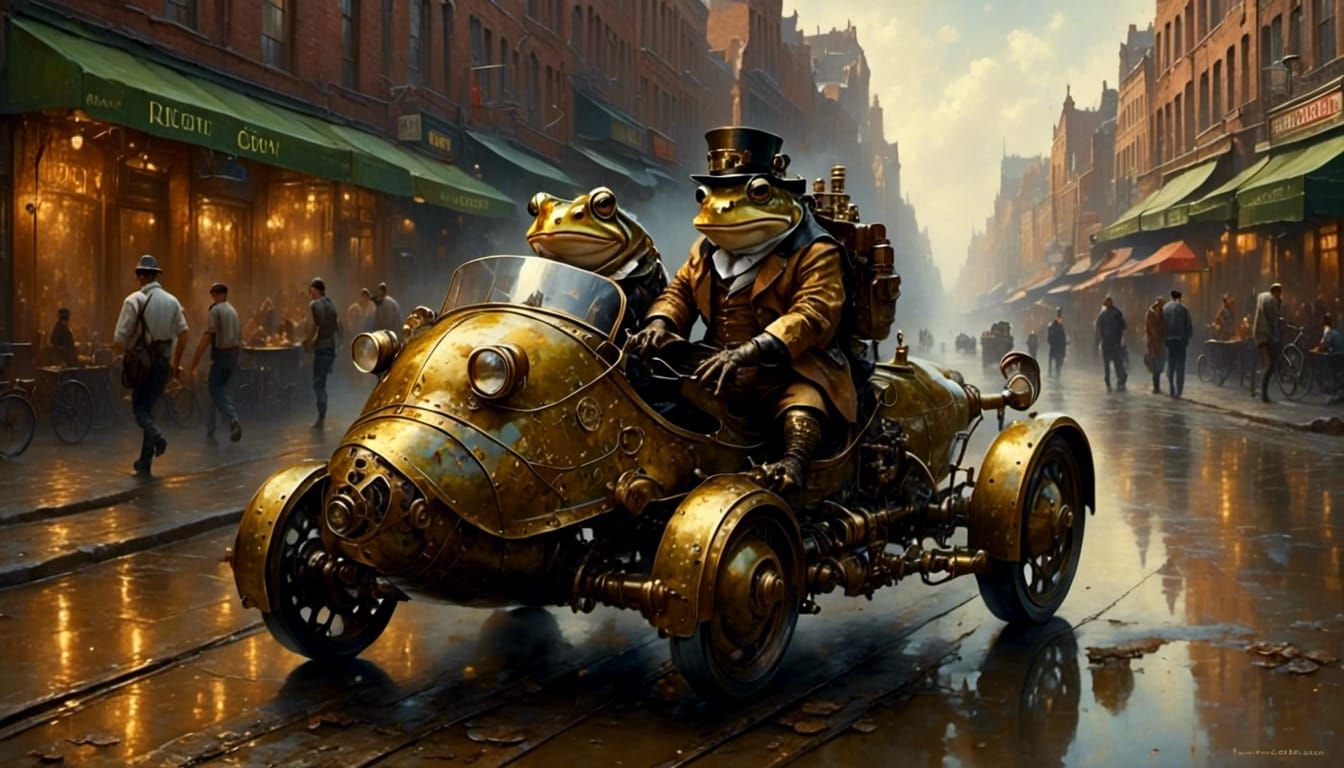 Steampunk Toad in Post-Apocalyptic Cityscape