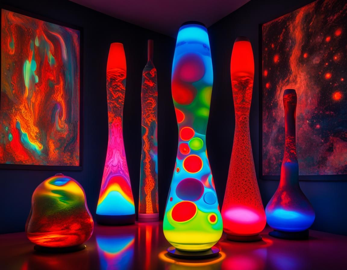 lava lamp illuminating a dark room, art by Hieronymus Bosch, James Turrell, Wassily Kandinsky, Peter Max, hyper-detailed...