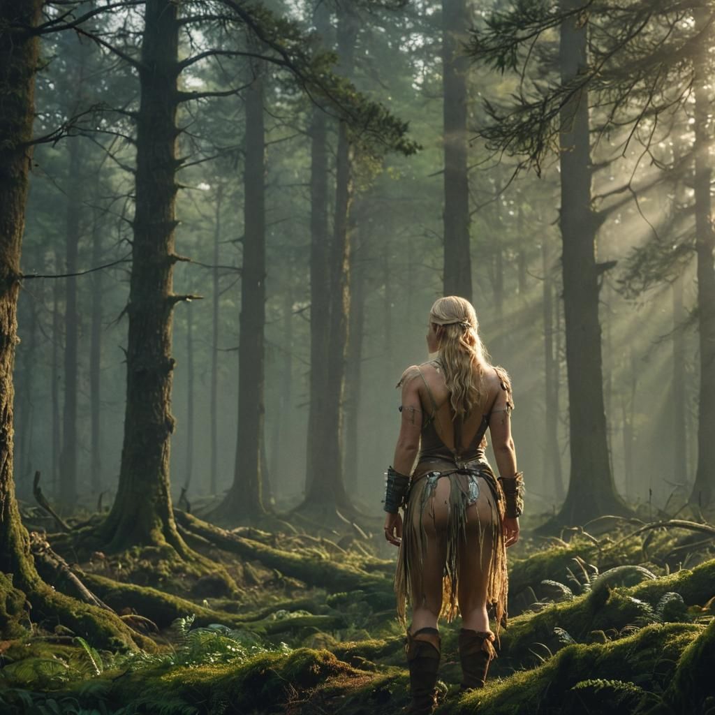 Native American and Settler in Misty Forest
