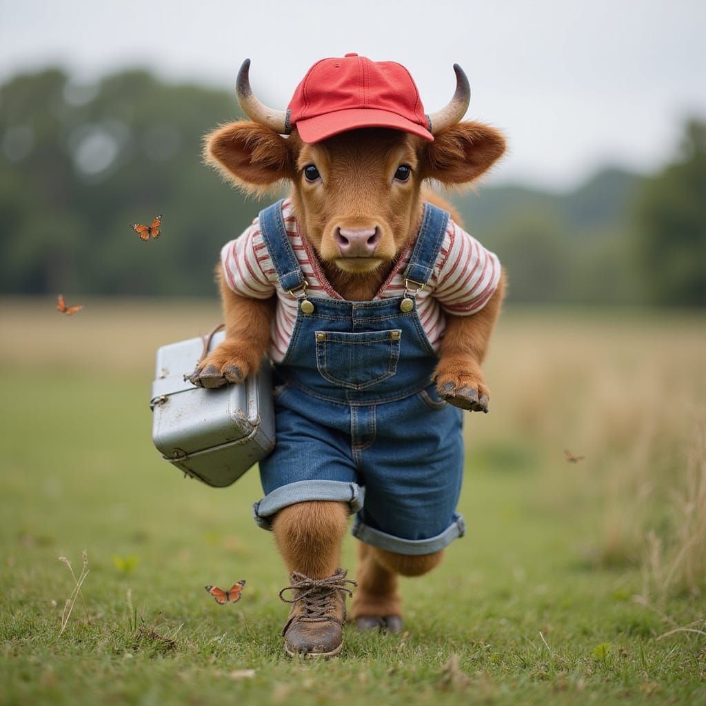 Calf as Cowboy: Whimsical Pasture Adventure