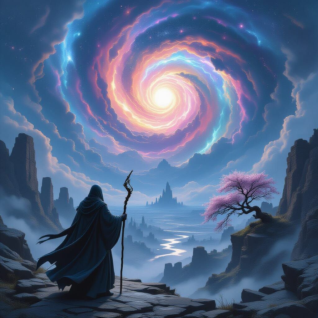 Wizard Overlooking Ancient Ruins as Digital Painting