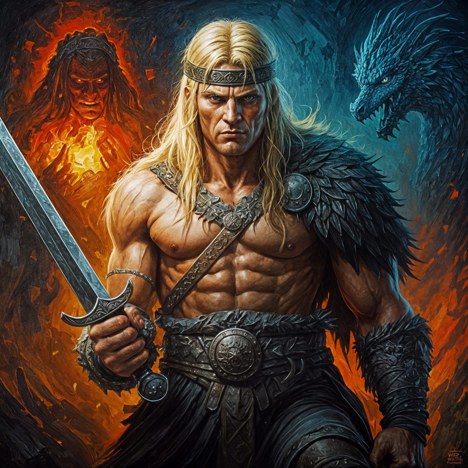 Germanic Warrior with Visions, Expressionist Impasto Paintin...