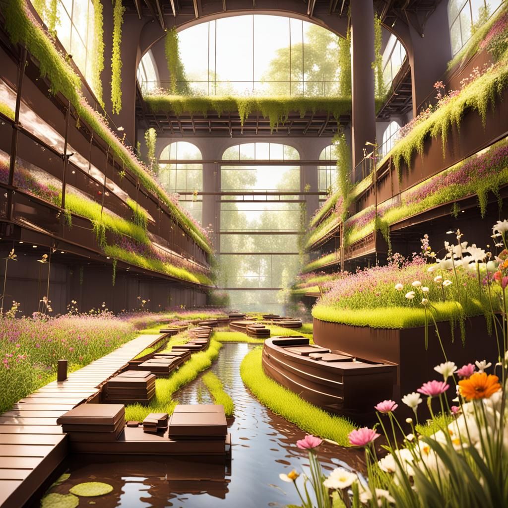 Edible Chocolate Meadow with River and Waterfall