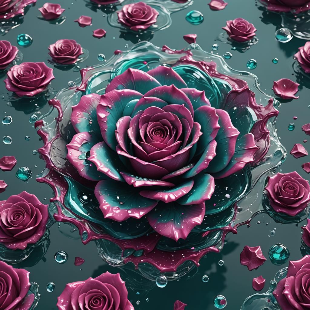 Magenta and Teal Sugar Rose Fantasy Art