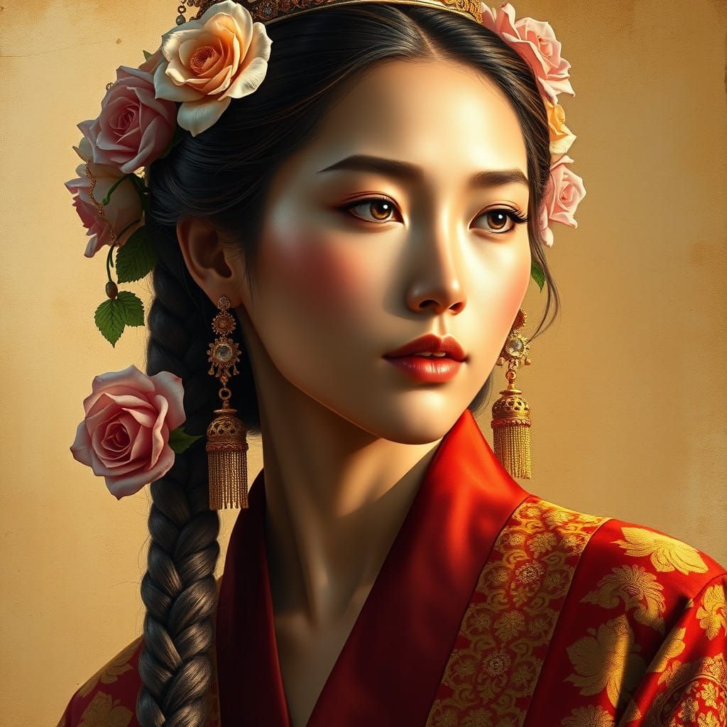 Elegant Mongolian Noblewoman in Opulent Renaissance Style