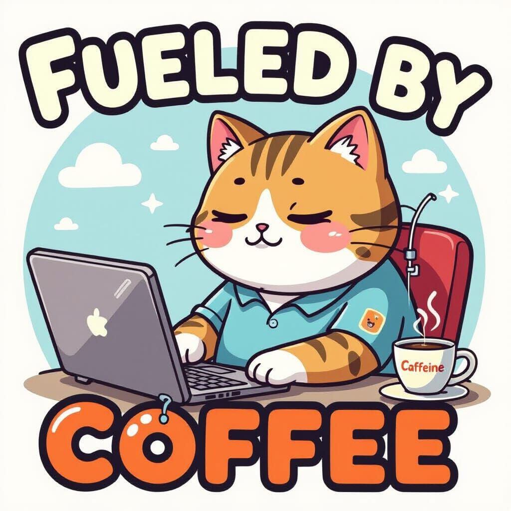 Kawaii Cat Working With Coffee IV Drip