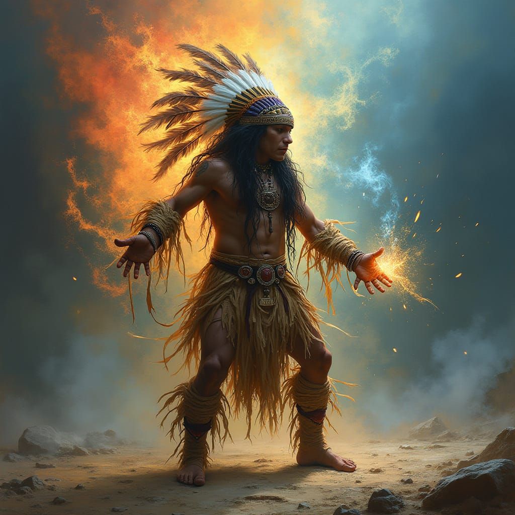 Tribal Shaman in Mystical Aura, Inspired by Earthy Native Am...