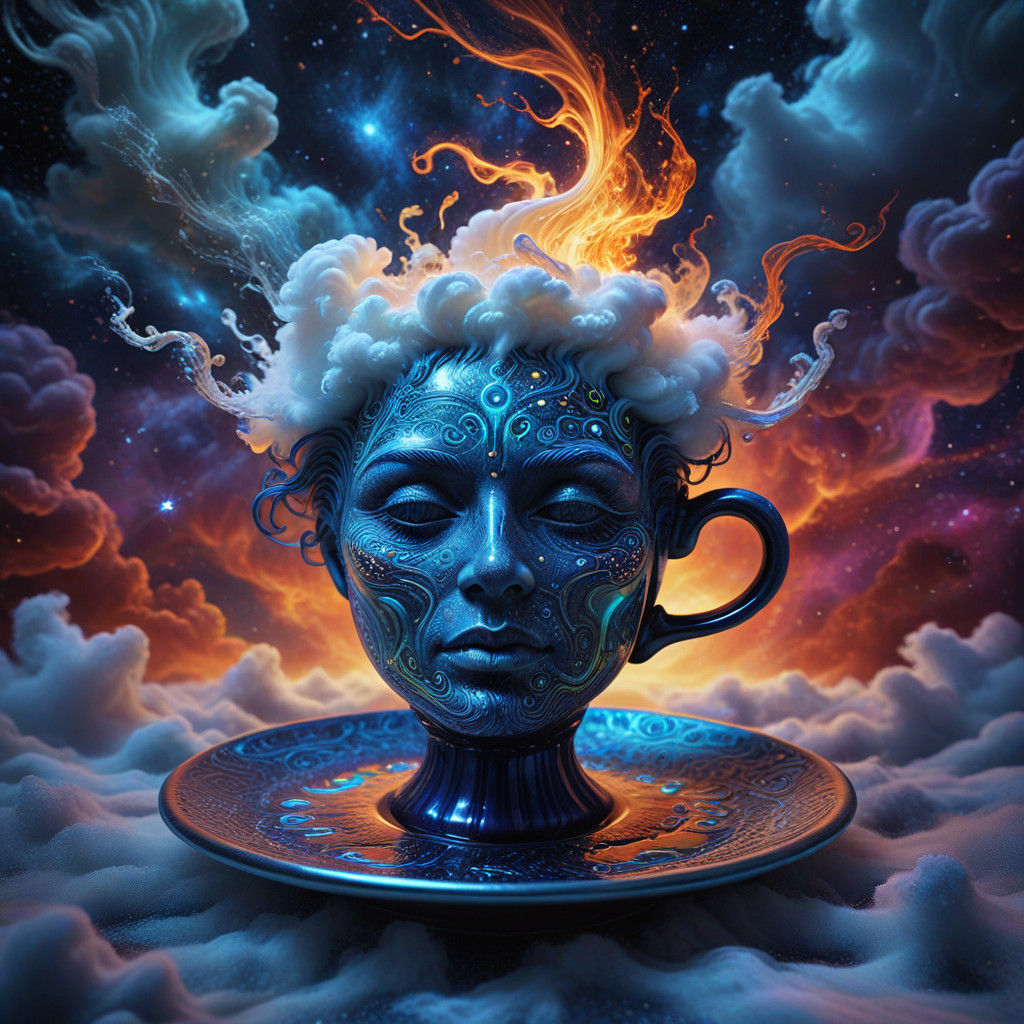 Surreal Cosmic Cappuccino Floats in Mid-Air