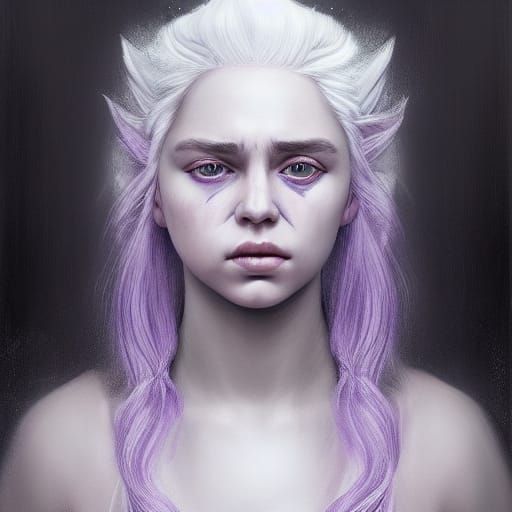 Targaryen princess with white hair purple eyes Jenny Saville style