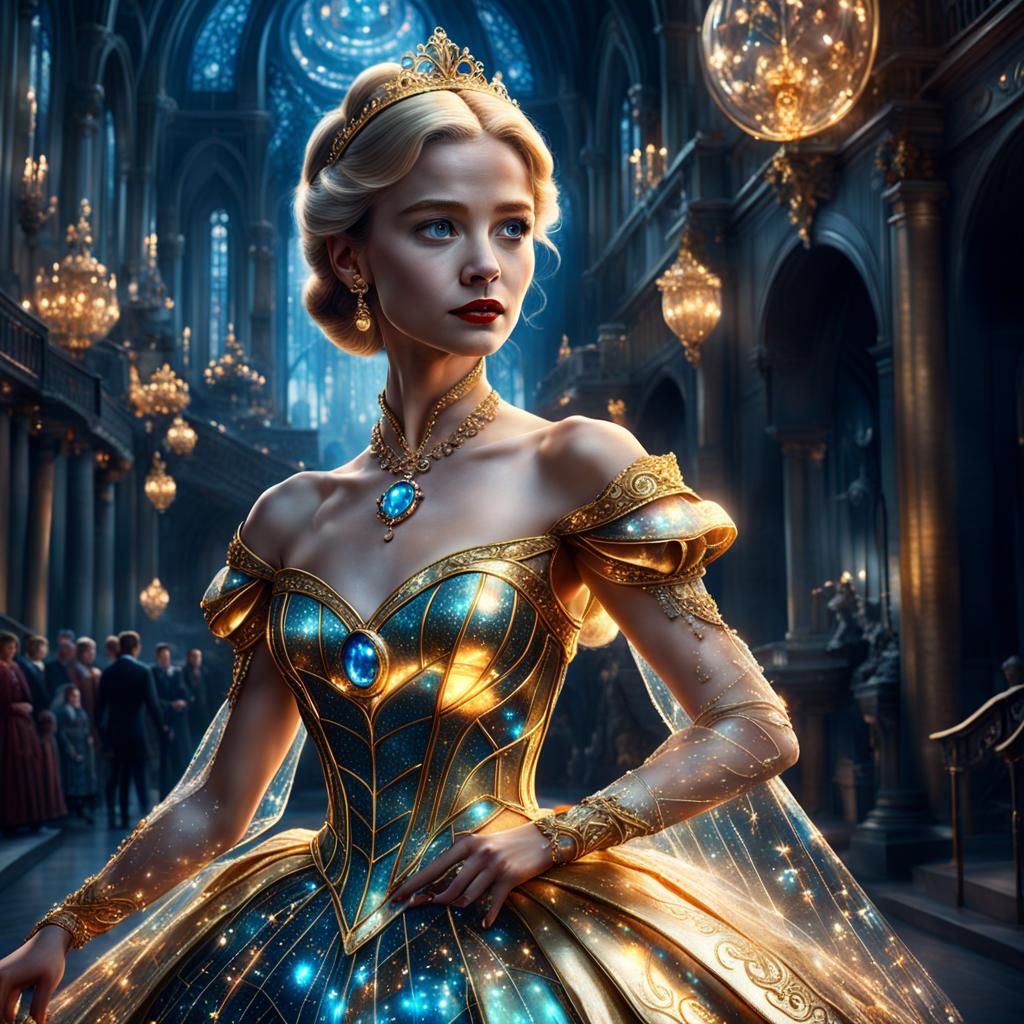 Cinderella in Glass Dress with Golden Tesla