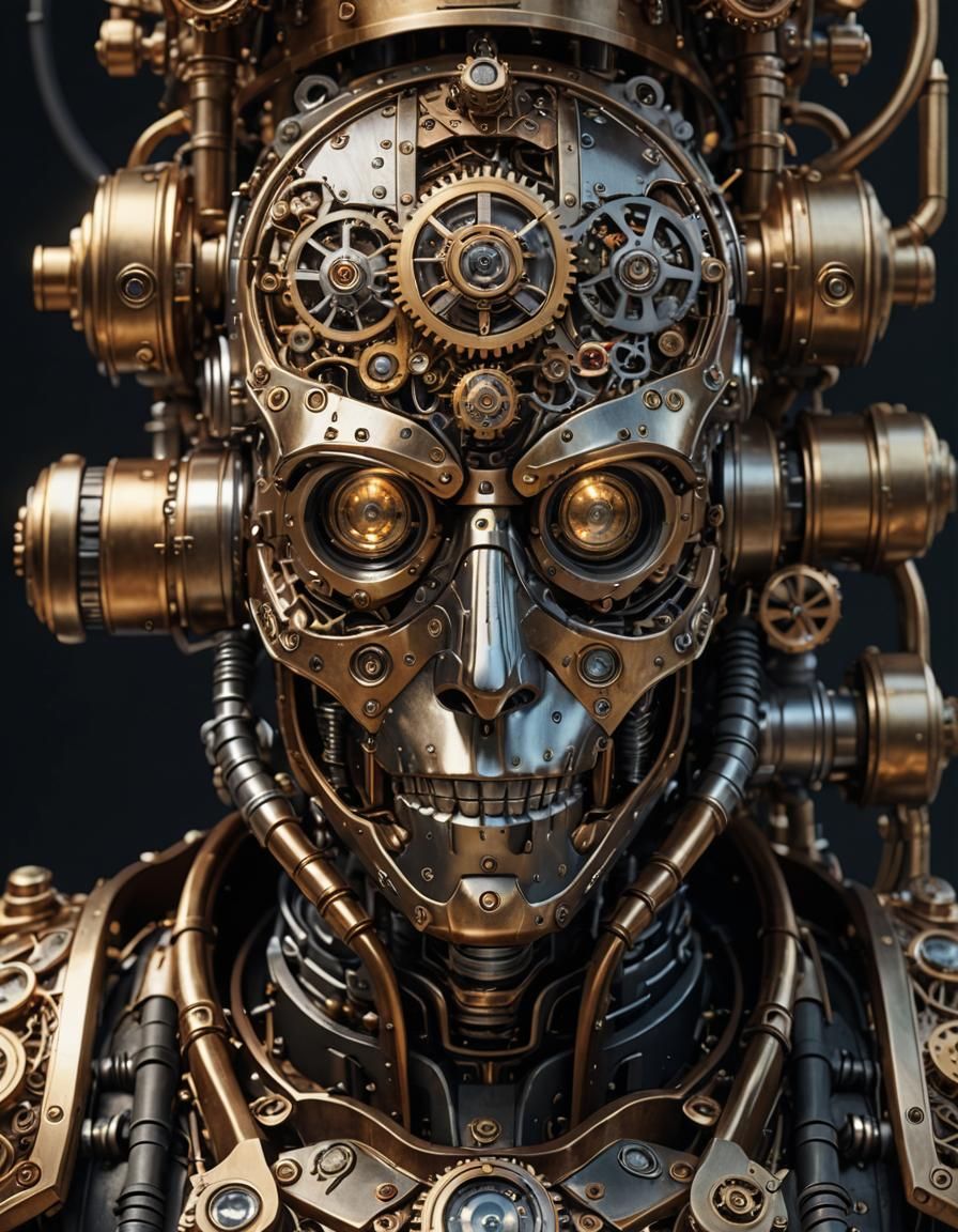 Steampunk Mechanoid Head in Hyper-Detailed Close-up