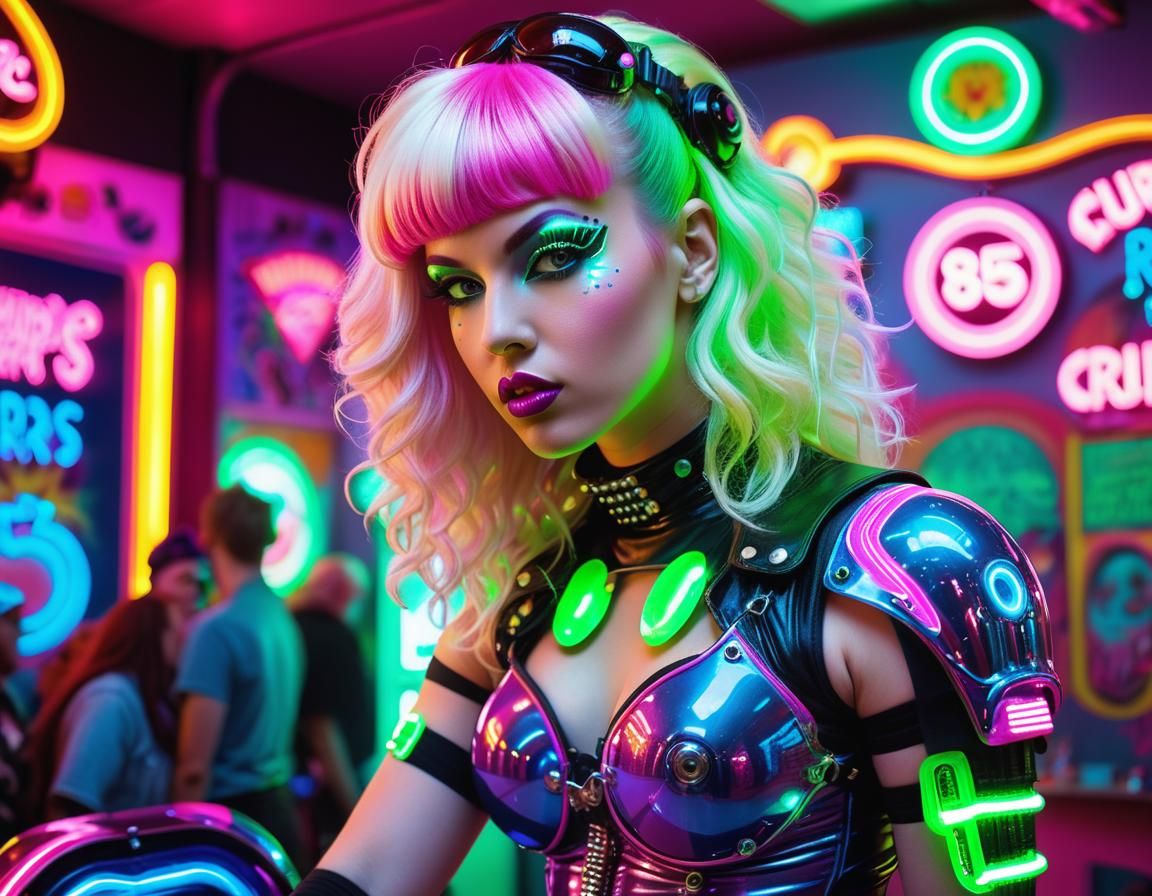 Neon Cyborg Roller Derby Woman in Neoncore Style