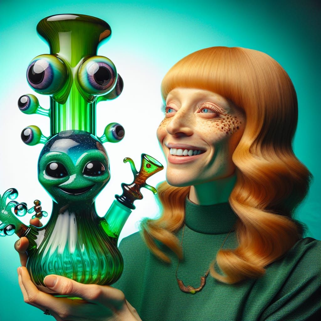 Hispanic Woman with Anthropomorphic Water Bong