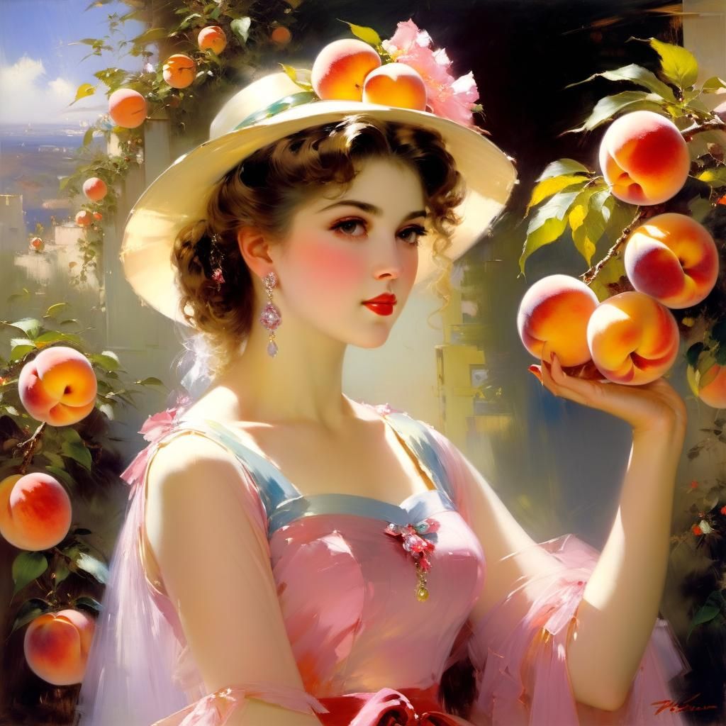 Romantic Portrait of Miss Peach, Evocative Painting