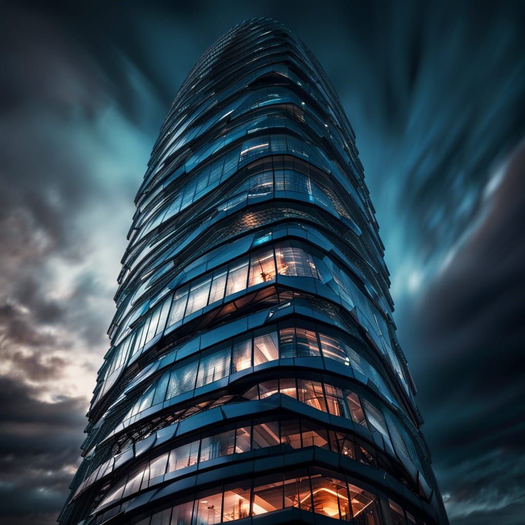 Futuristic Glass Tower at Twilight in HDR