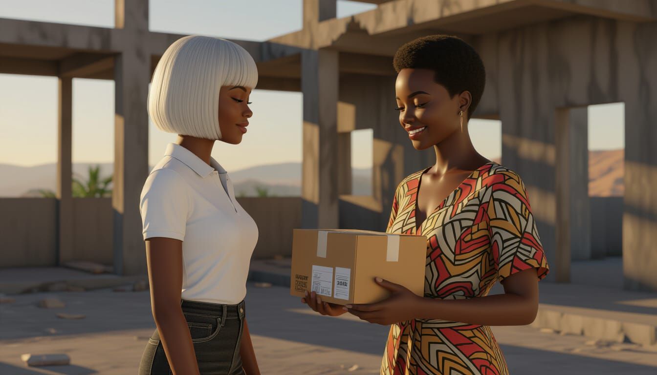 African Women in Uncompleted Building, Animated Style