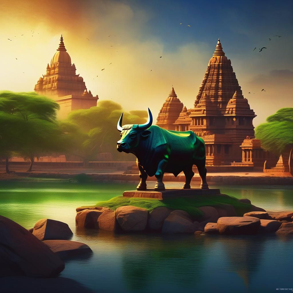 Ancient Tanjavur City with Granite Bull Statue