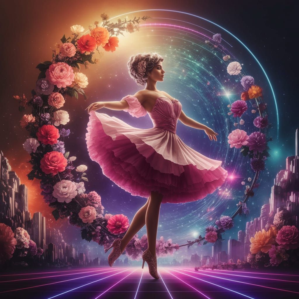 Cosmic Dance in Retro-Futuristic Vortex