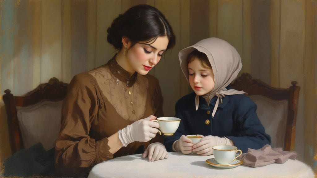 Intimate Tea Scene in Impressionist Style