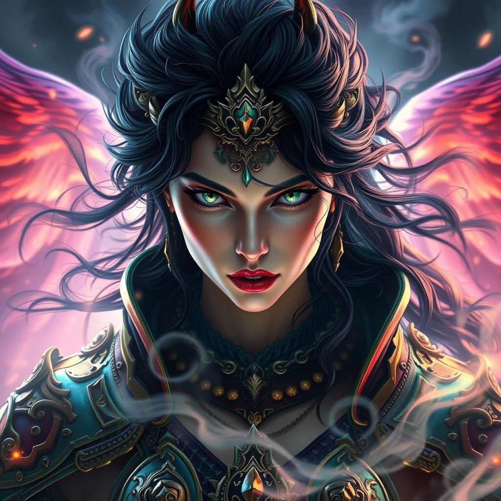 Ethereal Female Warrior in Baroque Armor, Art Nouveau Style